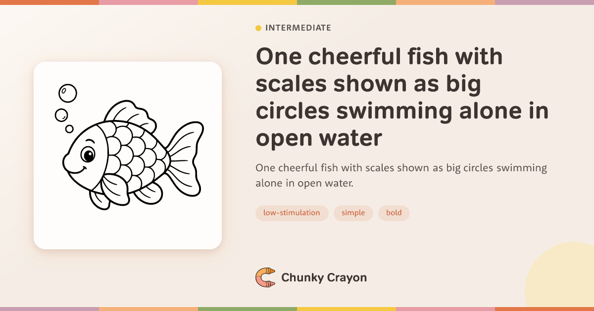 One cheerful fish with scales shown as big circles swimming alone in ...
